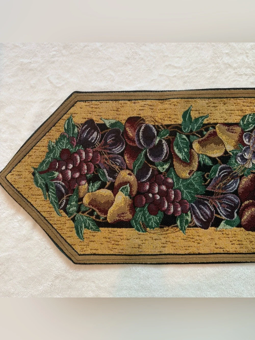Vintage Jacquard Woven Tapestry Table Runner Harvest Fruit Vineyard Tuscan 90x13